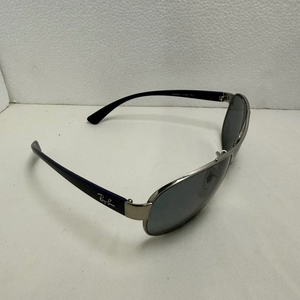 Ray-Ban Frame ONLY‎ Men OS Silver RB3386 Aviator Navy Blue Metal Grey Lens 10140